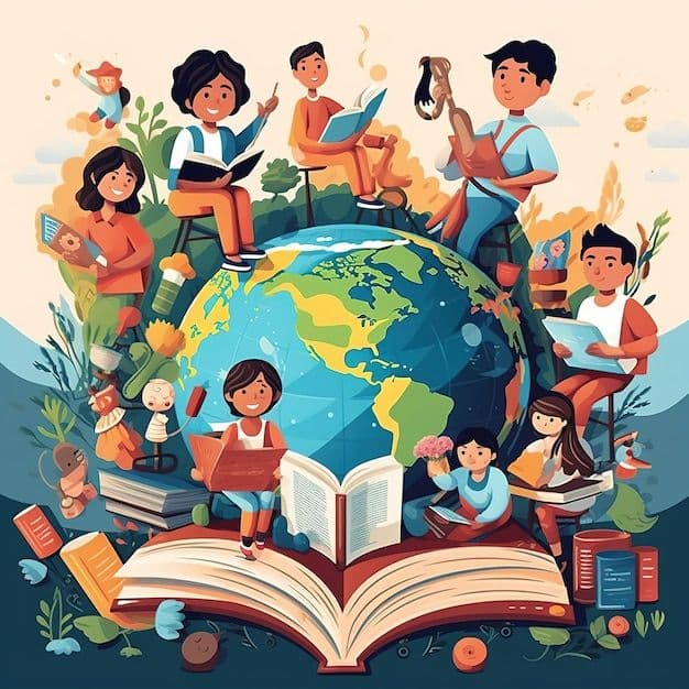Illustrated Image of reading books